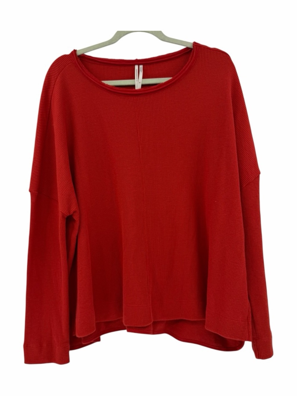 Anthropologie Vibrant Red Textured Waffle  Knit Henley Top Size Medium‎ Cozy